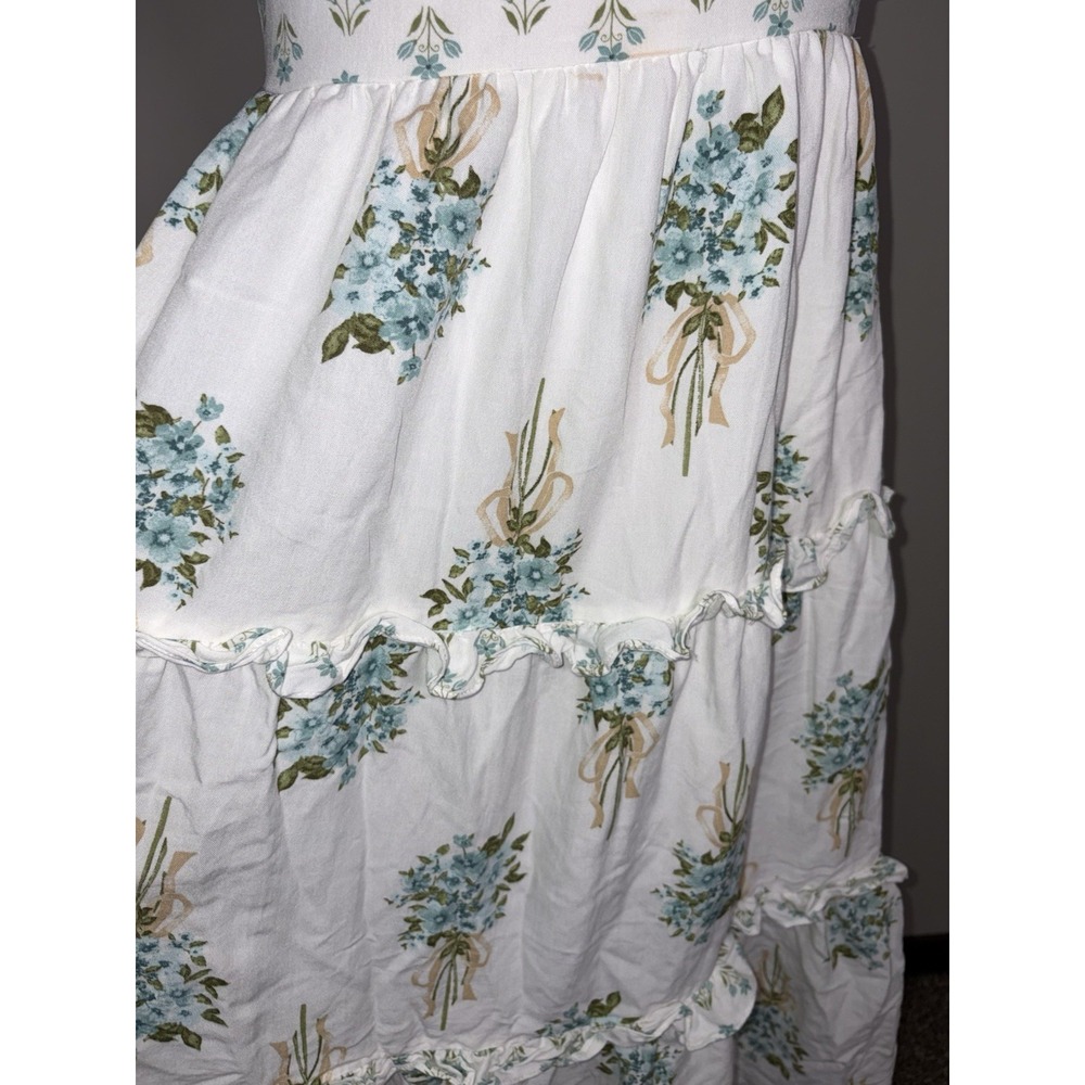 August Sky Boutique Womens Blue Floral Tie Strap Tiered Dress Size Medium - Picture 4 of 8